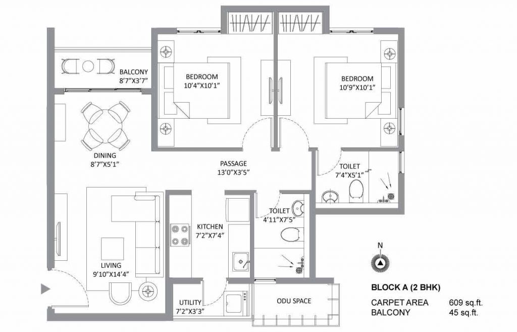 Tycoons Orbis 2 BHK Floor Plan